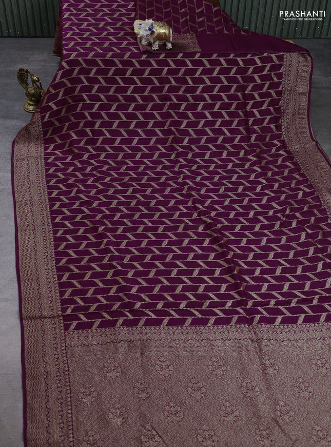 Banarasi semi raw silk saree wine shade with allover thread & zari woven weaves and woven border