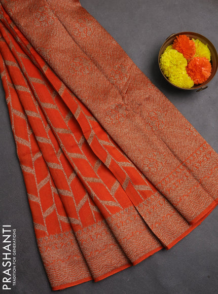 Banarasi semi raw silk saree orange with allover thread & zari woven weaves and woven border