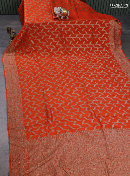 Banarasi semi raw silk saree orange with allover thread & zari woven weaves and woven border