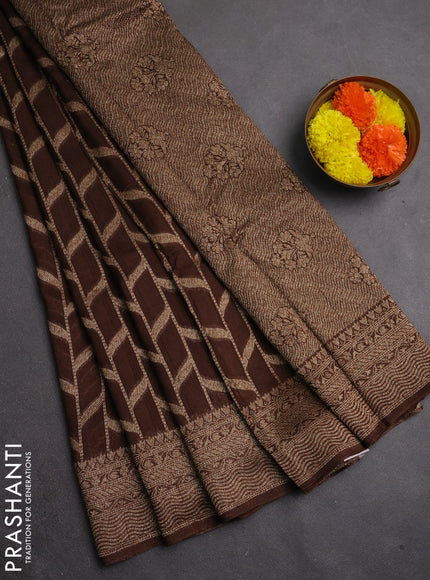 Banarasi semi raw silk saree coffee brown with allover thread & zari woven weaves and woven border