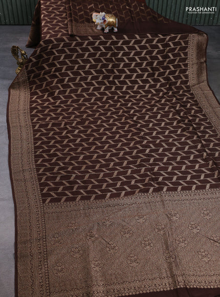 Banarasi semi raw silk saree coffee brown with allover thread & zari woven weaves and woven border
