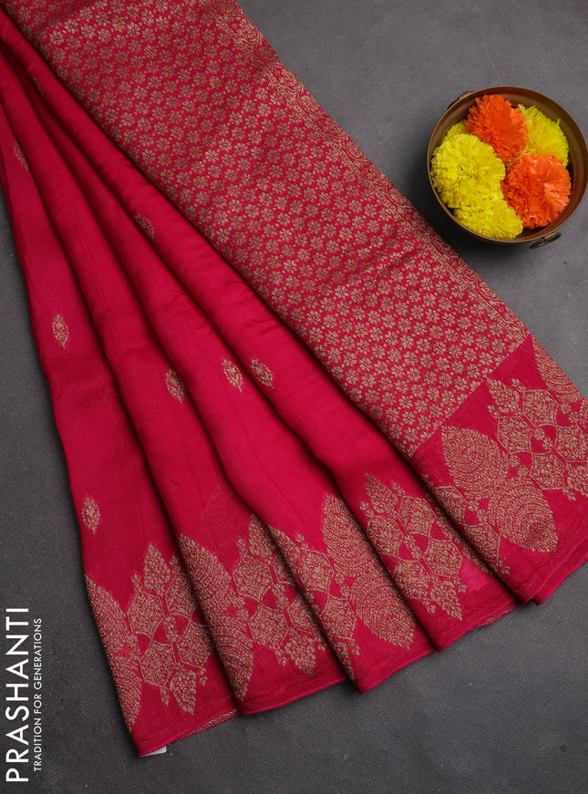 Banarasi semi raw silk saree pink with allover thread & zari woven buttas and woven border