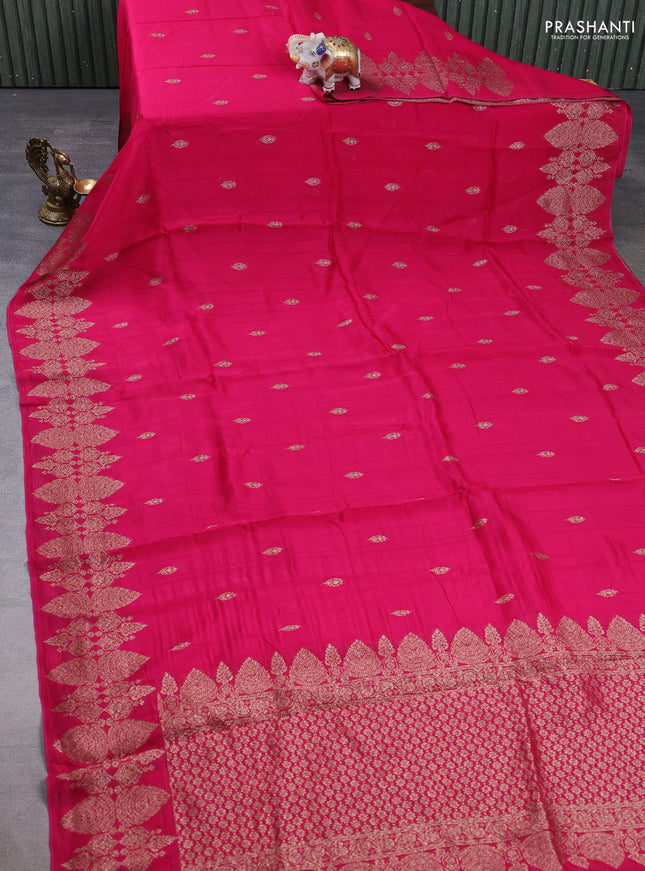 Banarasi semi raw silk saree pink with allover thread & zari woven buttas and woven border