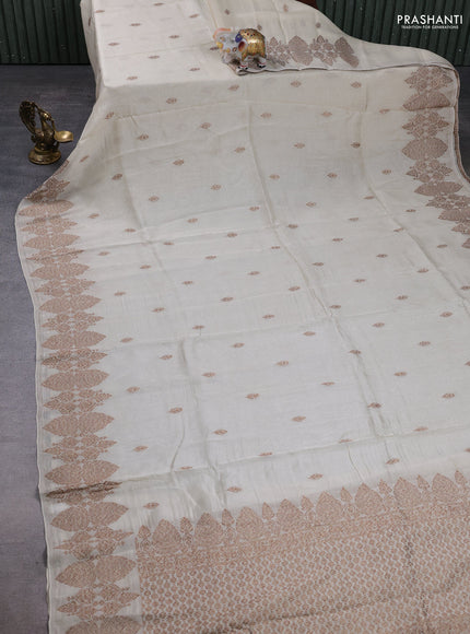 Banarasi semi raw silk saree off white with allover thread & zari woven buttas and woven border