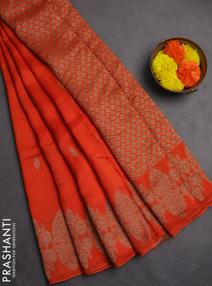 Banarasi semi raw silk saree orange with allover thread & zari woven buttas and woven border
