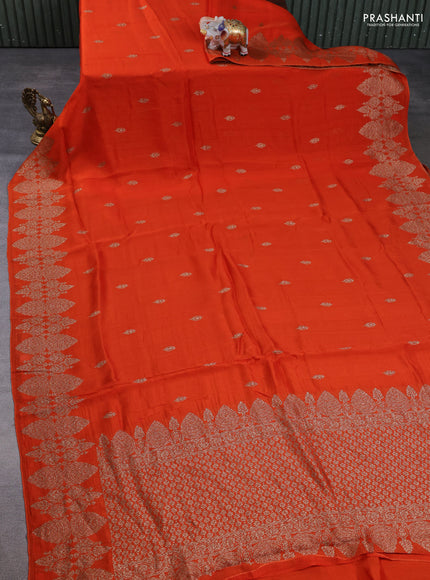 Banarasi semi raw silk saree orange with allover thread & zari woven buttas and woven border