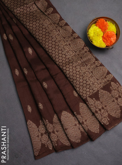 Banarasi semi raw silk saree coffee brown with allover thread & zari woven buttas and woven border