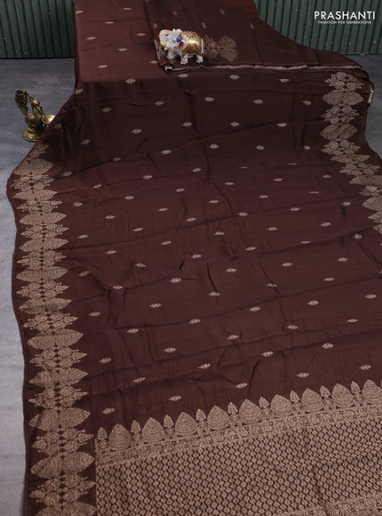 Banarasi semi raw silk saree coffee brown with allover thread & zari woven buttas and woven border