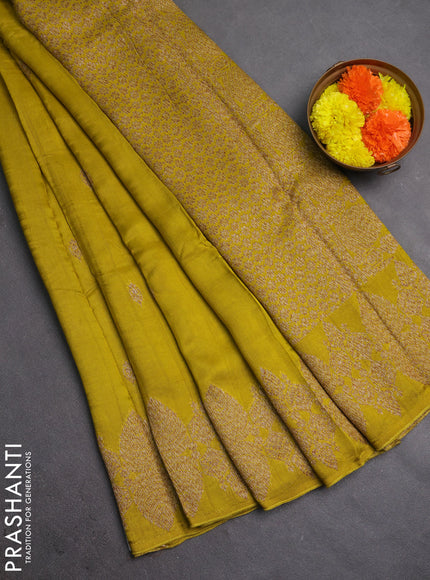 Banarasi semi raw silk saree mustard yellow shade with allover thread & zari woven buttas and woven border