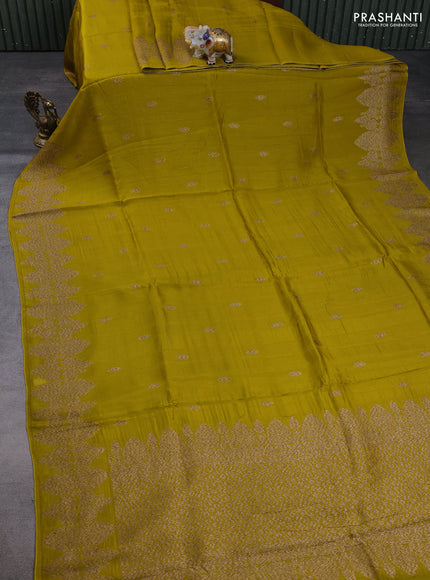 Banarasi semi raw silk saree mustard yellow shade with allover thread & zari woven buttas and woven border