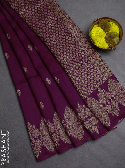 Banarasi semi raw silk saree wine shade with allover thread & zari woven buttas and woven border