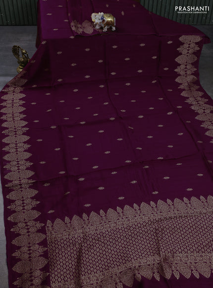 Banarasi semi raw silk saree wine shade with allover thread & zari woven buttas and woven border