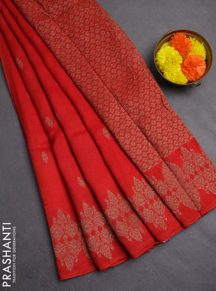 Banarasi semi raw silk saree red with allover thread & zari woven buttas and woven border