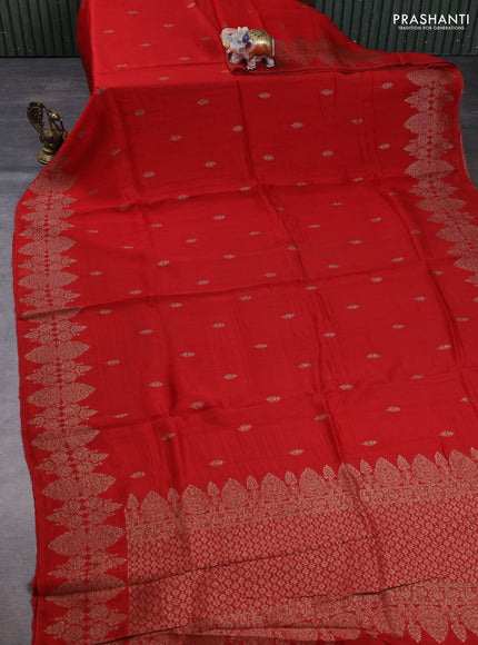 Banarasi semi raw silk saree red with allover thread & zari woven buttas and woven border