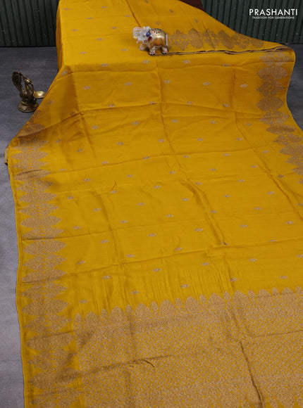 Banarasi semi raw silk saree mustard yellow with allover thread & zari woven buttas and woven border