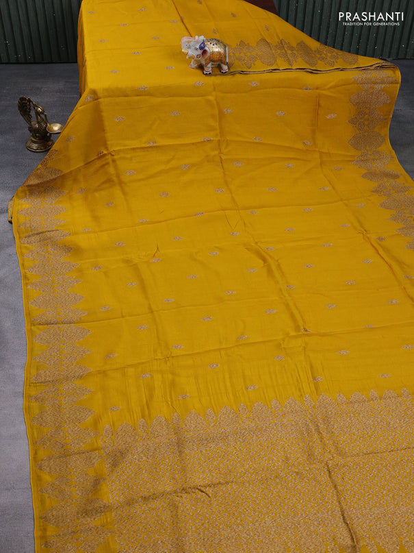Banarasi semi raw silk saree mustard yellow with allover thread & zari woven buttas and woven border