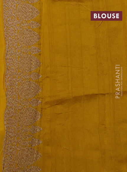 Banarasi semi raw silk saree mustard yellow with allover thread & zari woven buttas and woven border
