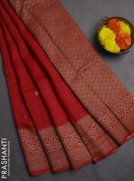 Banarasi semi raw silk saree red with allover thread & zari woven buttas and woven border