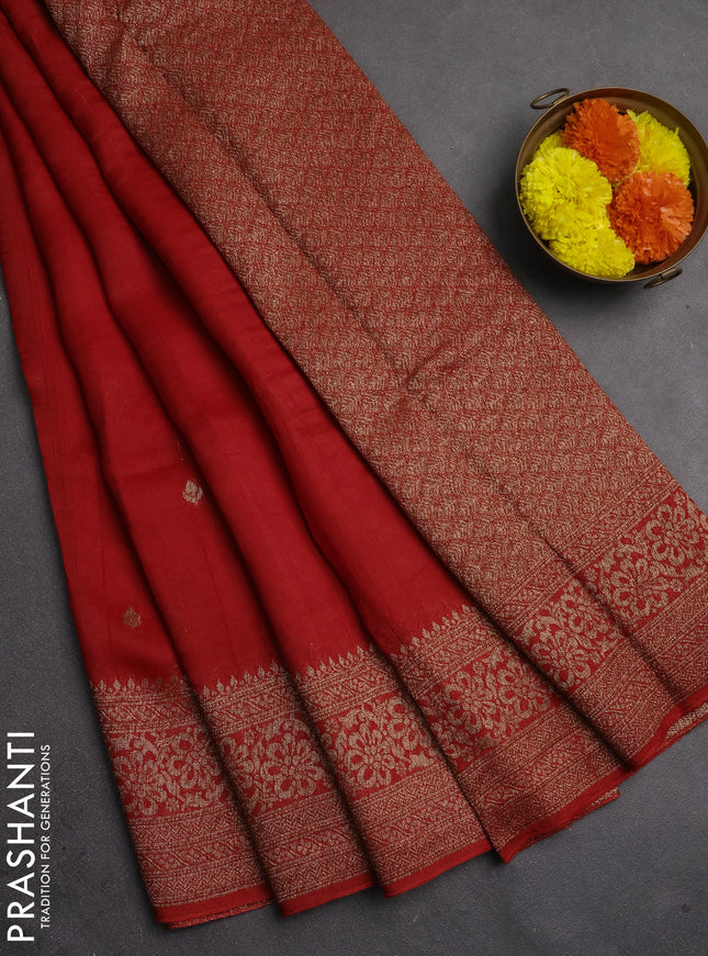 Banarasi semi raw silk saree red with allover thread & zari woven buttas and woven border