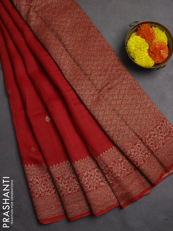 Banarasi semi raw silk saree red with allover thread & zari woven buttas and woven border