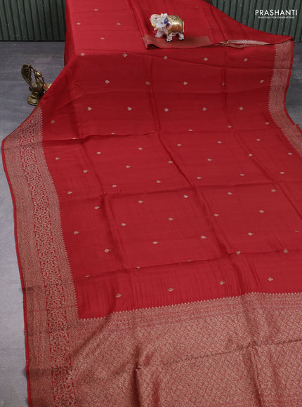 Banarasi semi raw silk saree red with allover thread & zari woven buttas and woven border