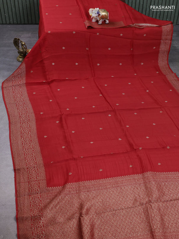 Banarasi semi raw silk saree red with allover thread & zari woven buttas and woven border