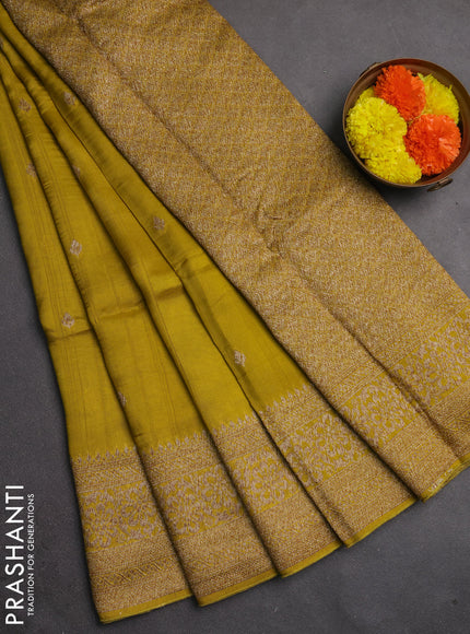 Banarasi semi raw silk saree mustard yellow with allover thread & zari woven buttas and woven border