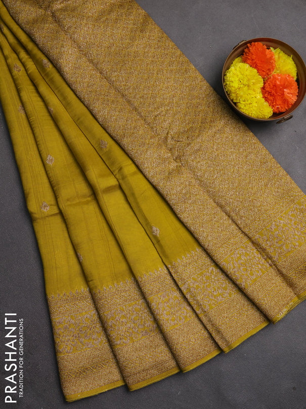 Banarasi semi raw silk saree mustard yellow with allover thread & zari woven buttas and woven border