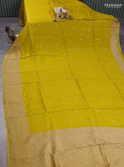 Banarasi semi raw silk saree mustard yellow with allover thread & zari woven buttas and woven border