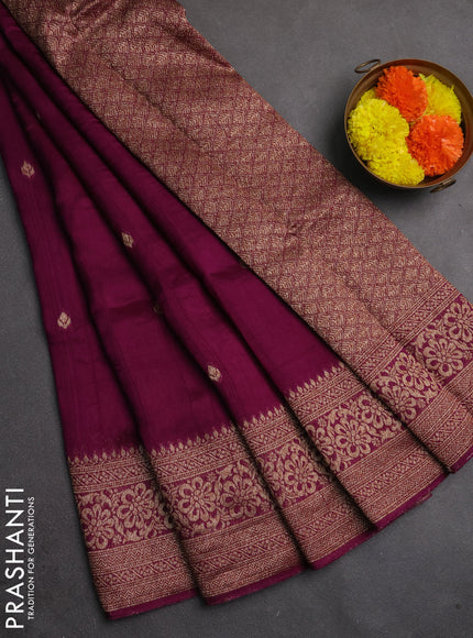 Banarasi semi raw silk saree wine shade with allover thread & zari woven buttas and woven border