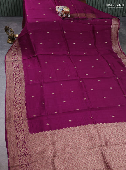 Banarasi semi raw silk saree wine shade with allover thread & zari woven buttas and woven border