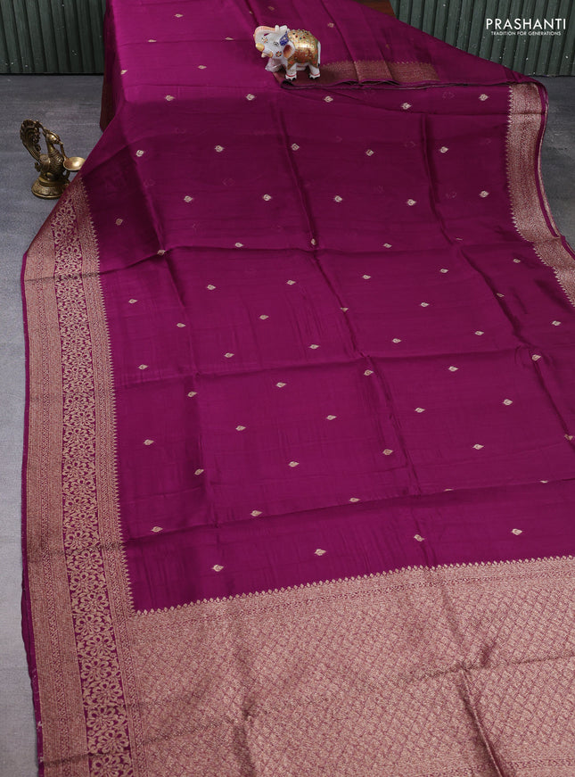 Banarasi semi raw silk saree wine shade with allover thread & zari woven buttas and woven border