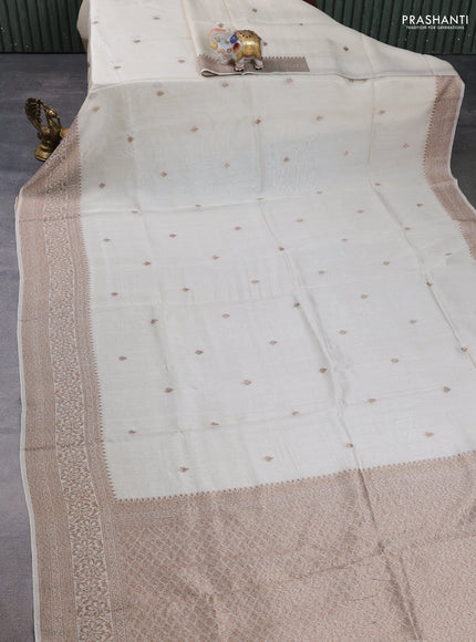 Banarasi semi raw silk saree off white with allover thread & zari woven buttas and woven border
