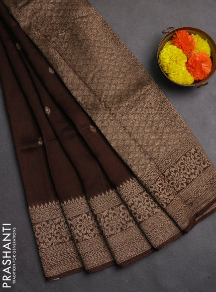 Banarasi semi raw silk saree coffee brown with allover thread & zari woven buttas and woven border