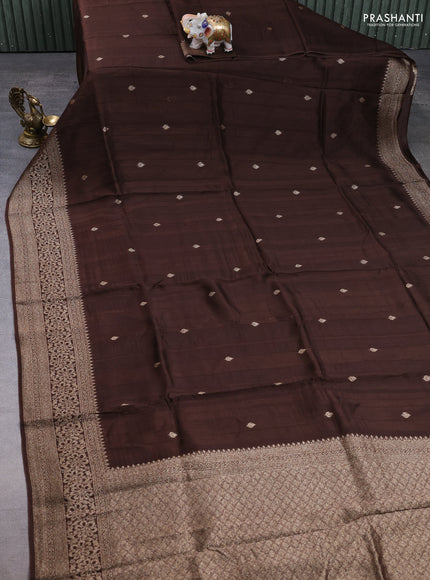 Banarasi semi raw silk saree coffee brown with allover thread & zari woven buttas and woven border