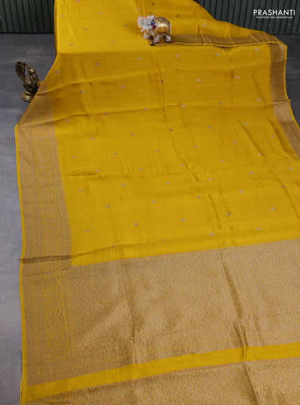 Banarasi semi raw silk saree yellow with allover thread & zari woven buttas and woven border