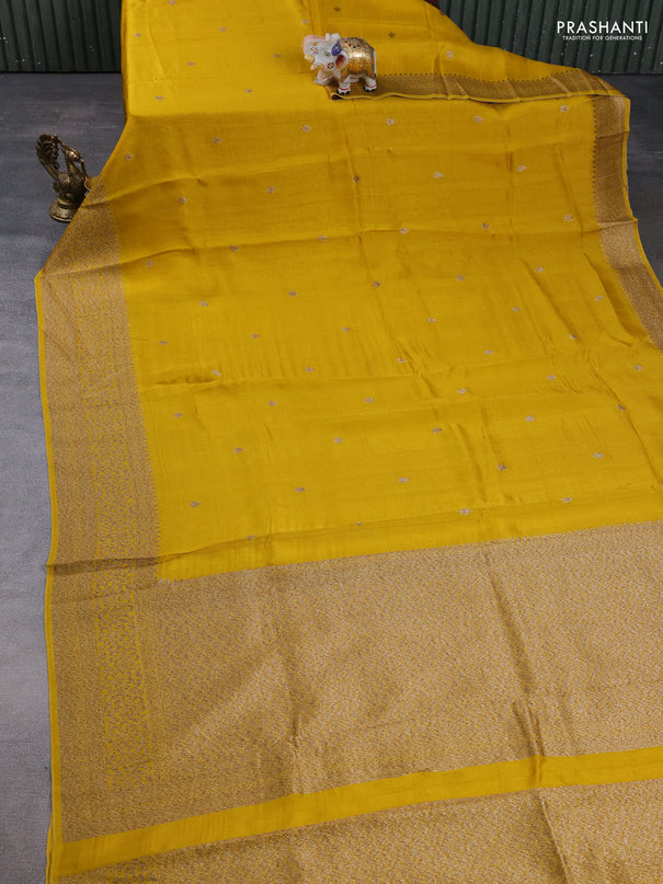 Banarasi semi raw silk saree yellow with allover thread & zari woven buttas and woven border