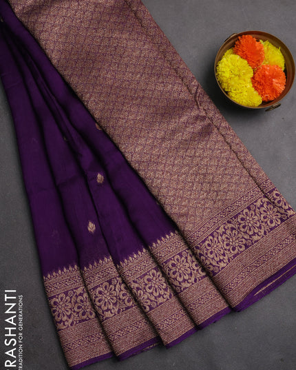 Banarasi semi raw silk saree violet with allover thread & zari woven buttas and woven border