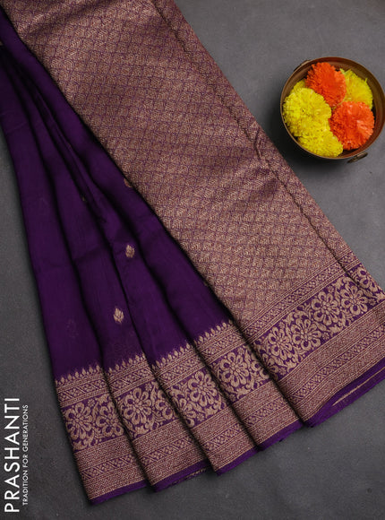 Banarasi semi raw silk saree violet with allover thread & zari woven buttas and woven border