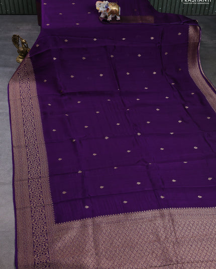 Banarasi semi raw silk saree violet with allover thread & zari woven buttas and woven border
