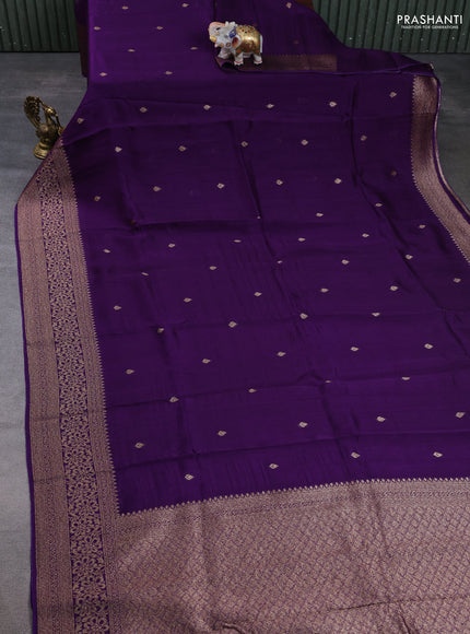 Banarasi semi raw silk saree violet with allover thread & zari woven buttas and woven border