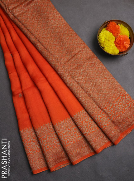 Banarasi semi raw silk saree orange with allover thread & zari woven buttas and woven border