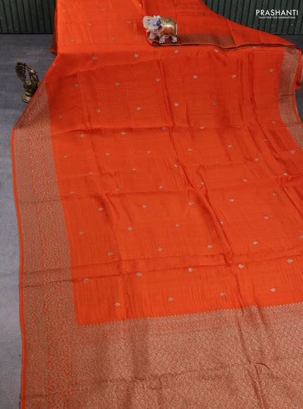 Banarasi semi raw silk saree orange with allover thread & zari woven buttas and woven border
