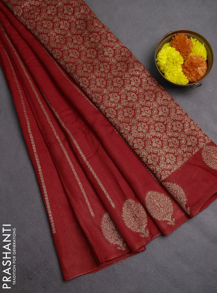 Banarasi semi raw silk saree red with allover thread & zari woven weaves and woven butta border