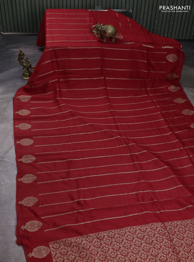 Banarasi semi raw silk saree red with allover thread & zari woven weaves and woven butta border