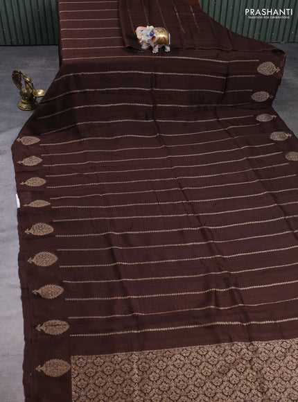 Banarasi semi raw silk saree coffee brown with allover thread & zari woven weaves and woven butta border