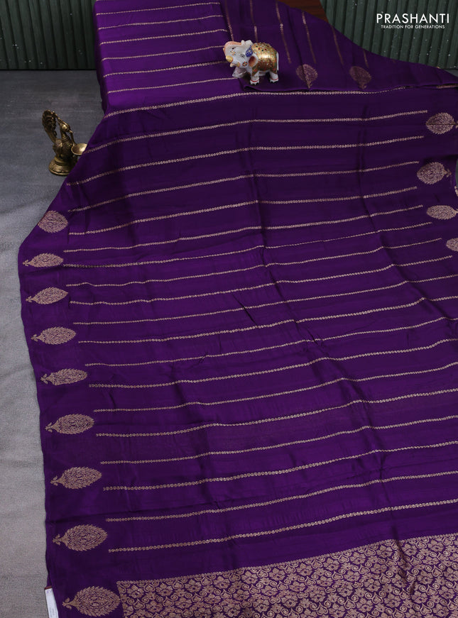 Banarasi semi raw silk saree violet with allover thread & zari woven weaves and woven butta border
