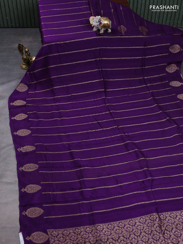 Banarasi semi raw silk saree violet with allover thread & zari woven weaves and woven butta border