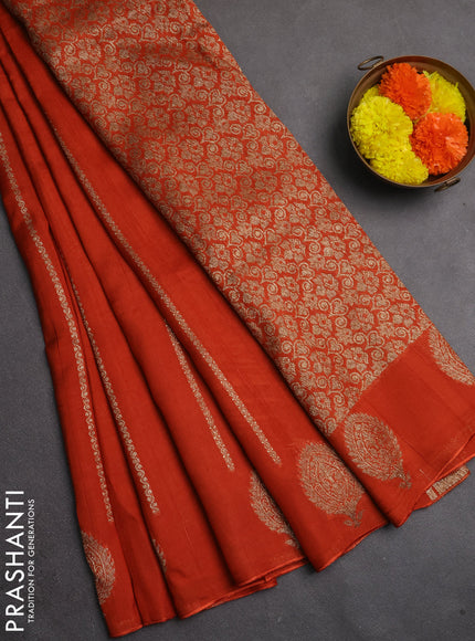 Banarasi semi raw silk saree rust shade with allover thread & zari woven weaves and woven butta border