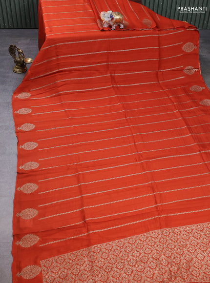 Banarasi semi raw silk saree rust shade with allover thread & zari woven weaves and woven butta border